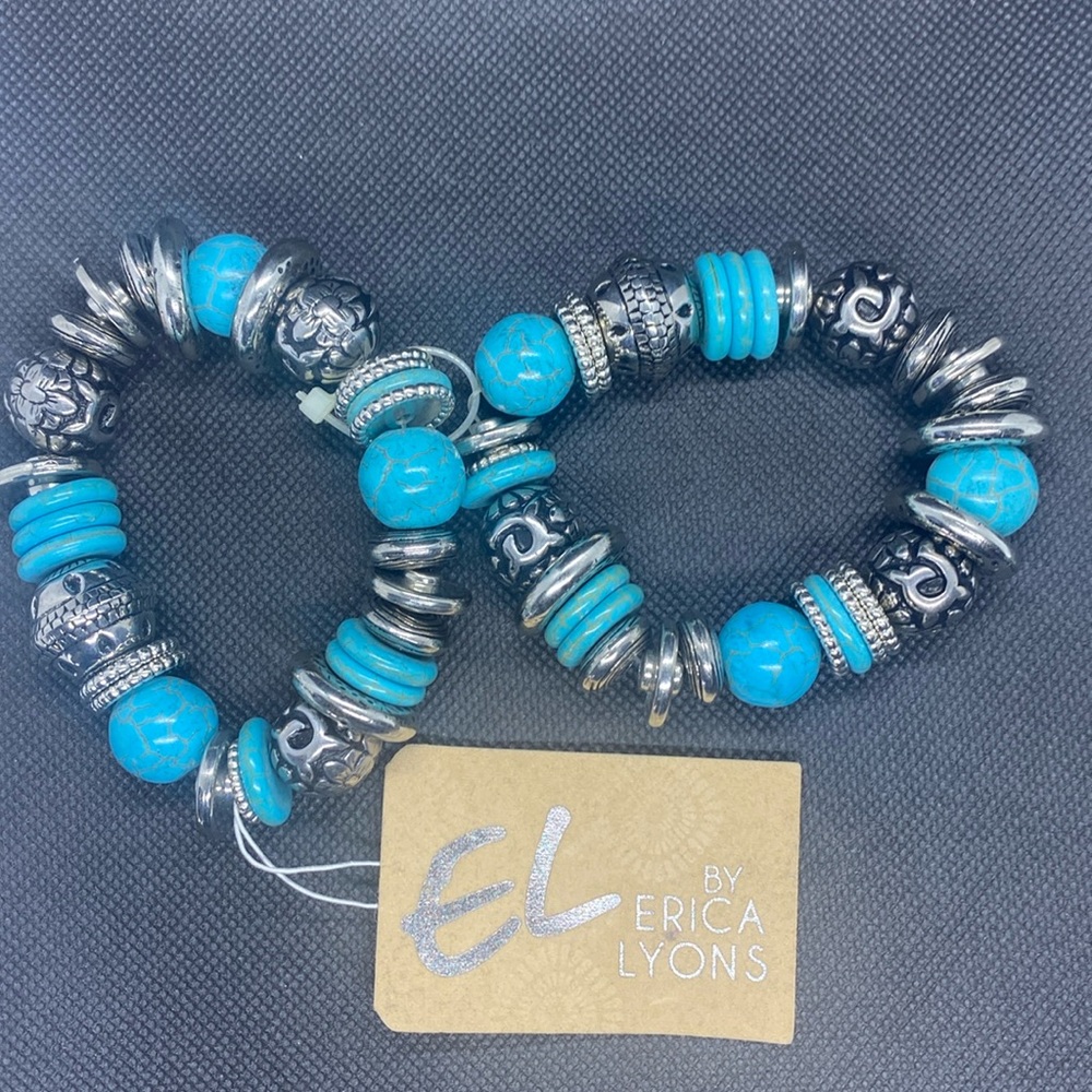 Chunky turquoise silver elastic bracelet